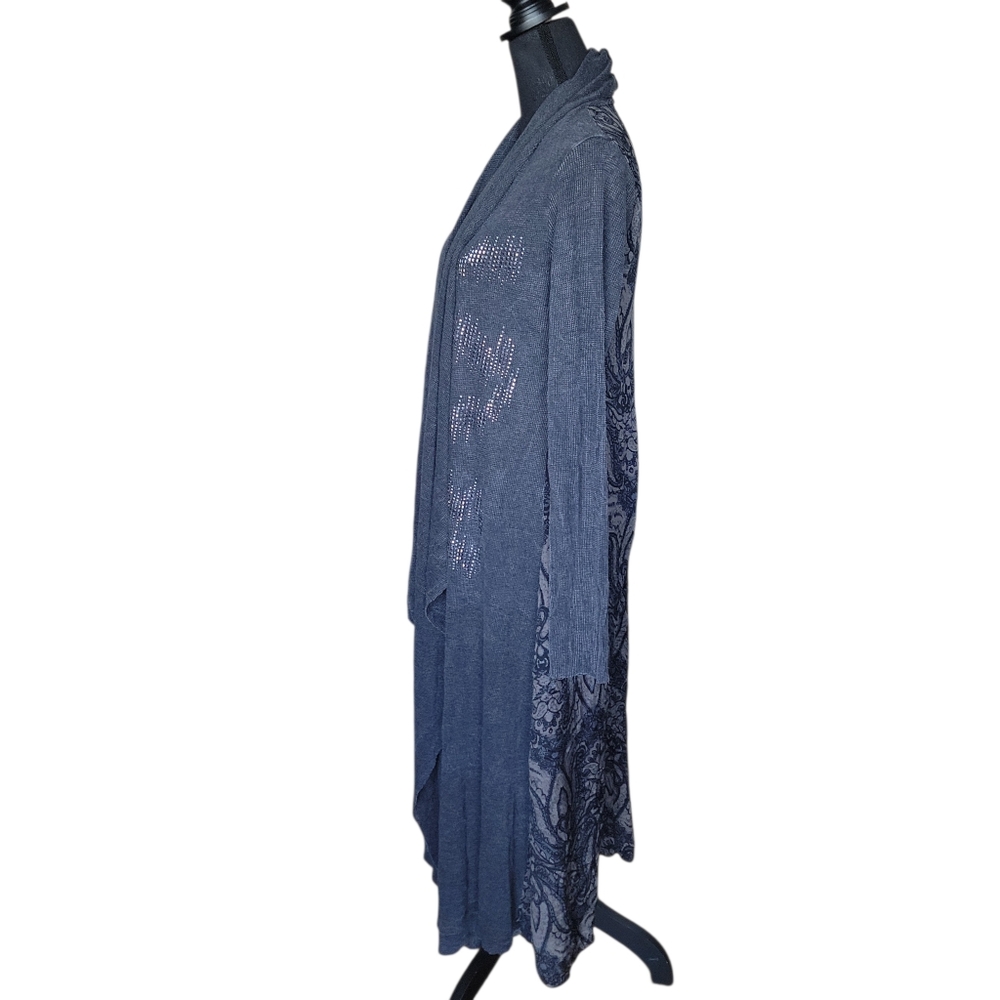 Vocal Grey Jeweled Print Duster Kimono 50"Long Women's Size L - Picture 3 of 8